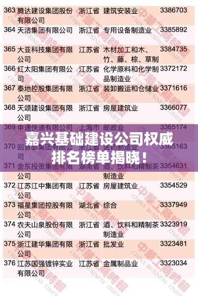 嘉兴基础建设公司权威排名榜单揭晓！