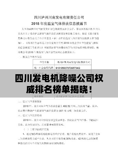 四川发电机降噪公司权威排名榜单揭晓!