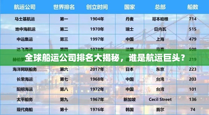全球船运公司排名大揭秘,谁是航运巨头?
