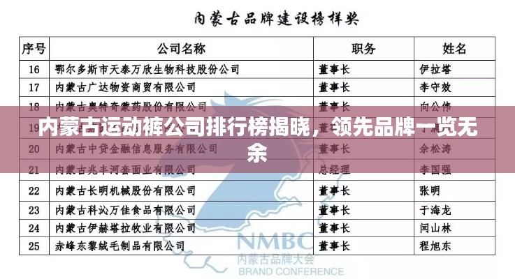 内蒙古运动裤公司排行榜揭晓,领先品牌一览无余