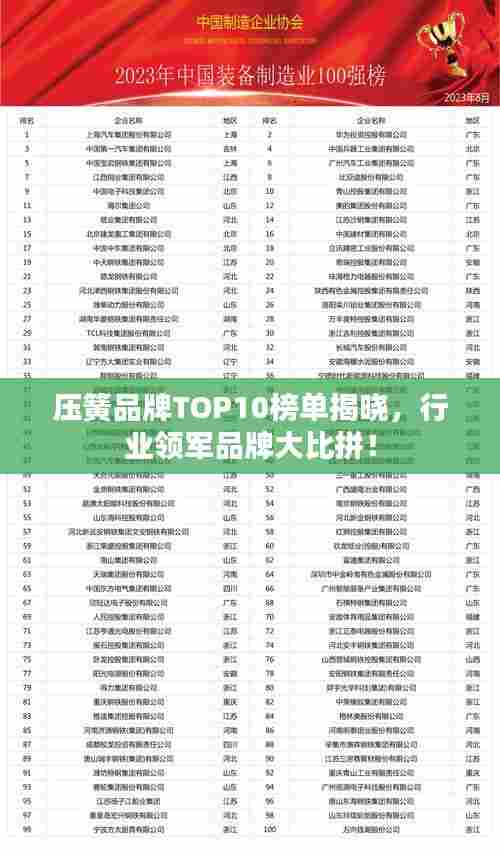 压簧品牌TOP10榜单揭晓，行业领军品牌大比拼！