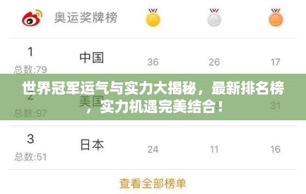 世界冠军运气与实力大揭秘,最新排名榜,实力机遇完美结合!