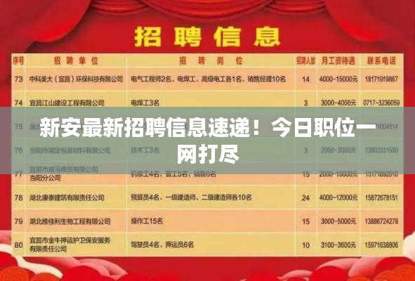 新安最新招聘信息速递!今日职位一网打尽