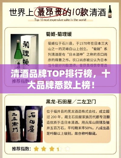 清酒品牌TOP排行榜,十大品牌悉数上榜!