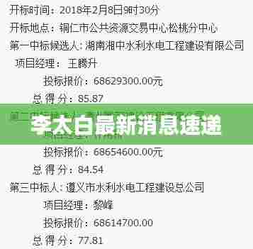 李太白最新消息速递
