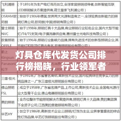 灯具仓库代发货公司排行榜揭晓,行业领军者的光芒探索