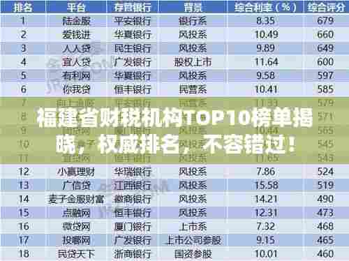 福建省财税机构TOP10榜单揭晓,权威排名,不容错过!