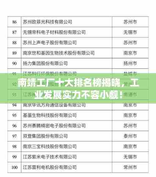 南靖工厂十大排名榜揭晓,工业发展实力不容小觑!