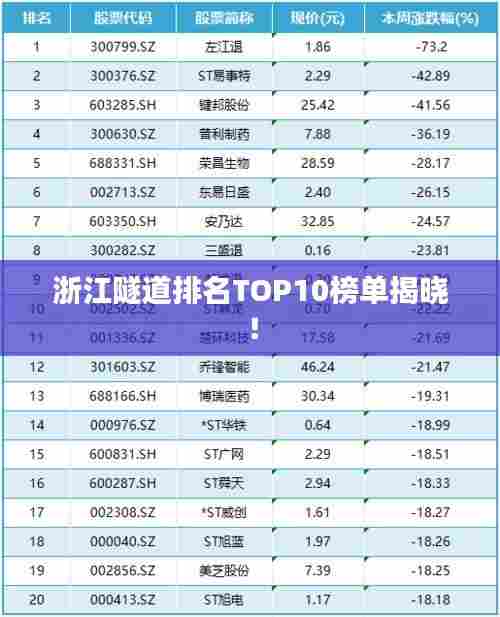 浙江隧道排名TOP10榜单揭晓！