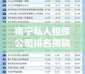 南宁私人担保公司排名揭晓,权威榜单助你找到最信赖的担保机构!