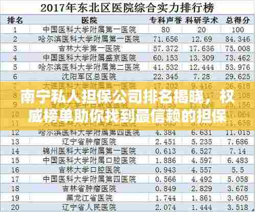 南宁私人担保公司排名揭晓，权威榜单助你找到最信赖的担保机构！