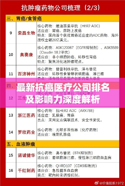 最新抗癌医疗公司排名及影响力深度解析