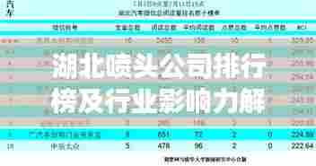 湖北喷头公司排行榜及行业影响力解析