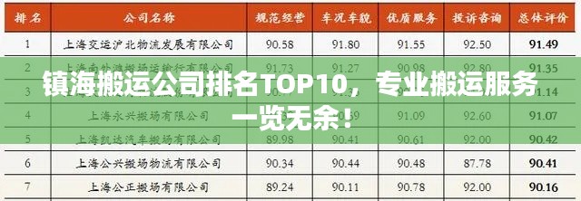 镇海搬运公司排名TOP10，专业搬运服务一览无余！