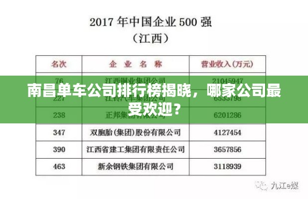 南昌单车公司排行榜揭晓,哪家公司最受欢迎?