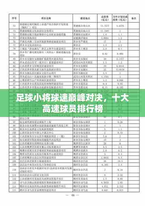 足球小将球速巅峰对决，十大高速球员排行榜