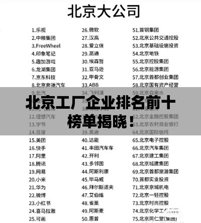北京工厂企业排名前十榜单揭晓!