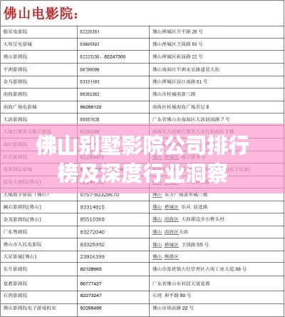 佛山别墅影院公司排行榜及深度行业洞察